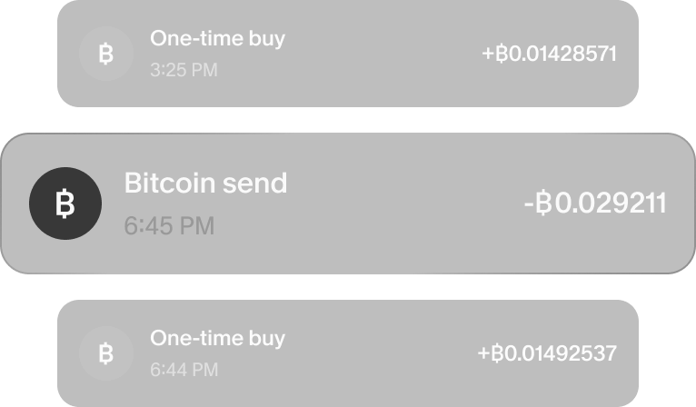 Transaction list showing instant bitcoin withdrawals