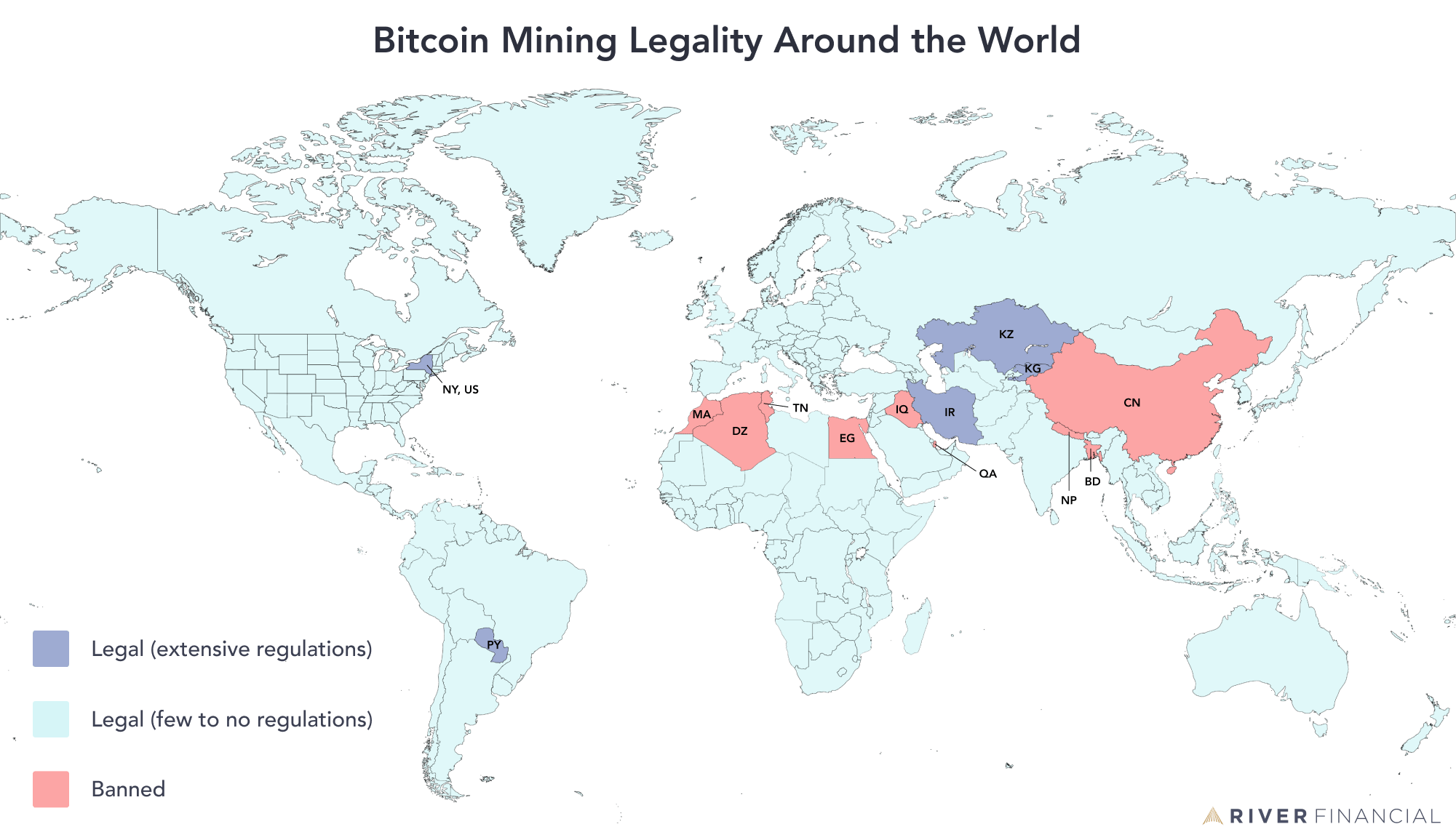 A global map of where Bitcoin mining is legal around the world