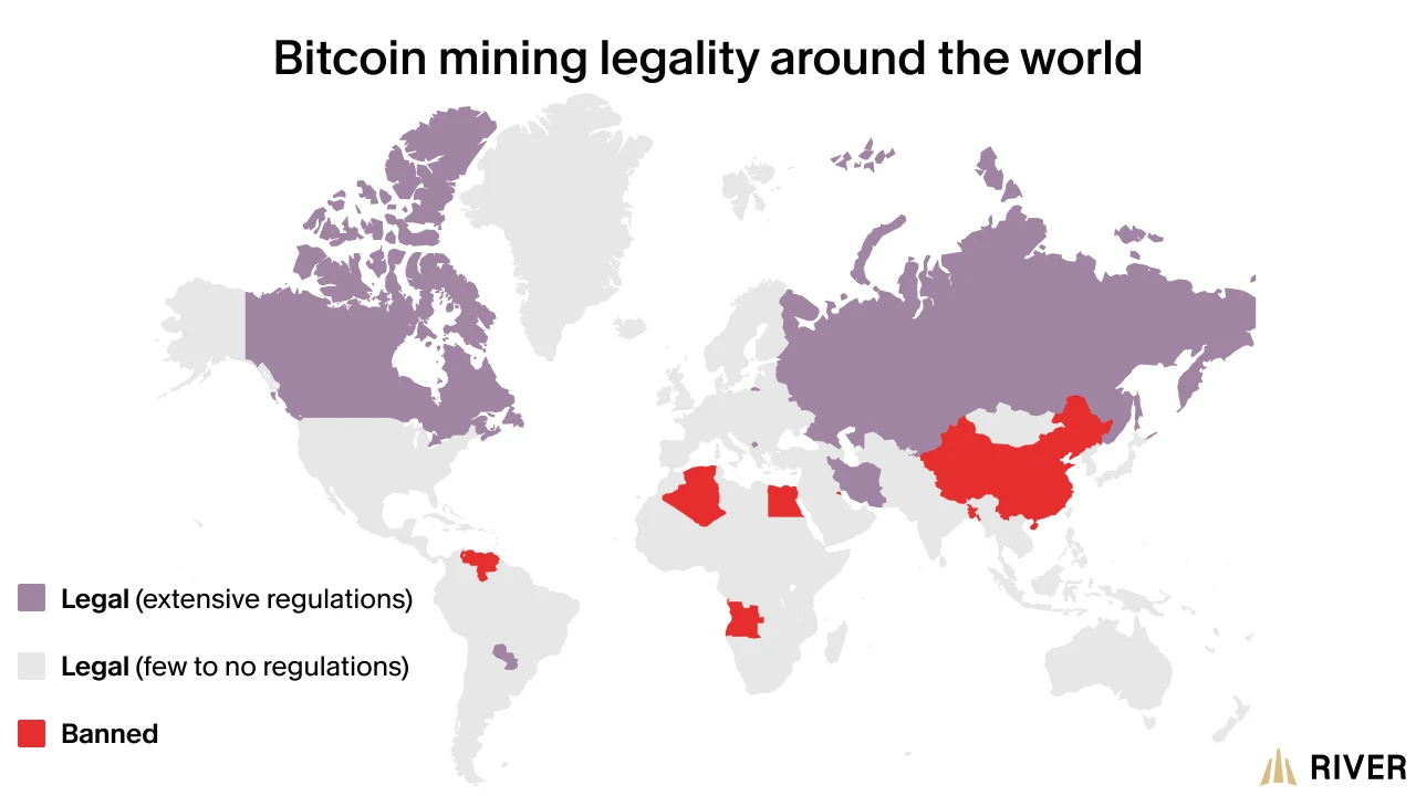 A global map of where Bitcoin mining is legal around the world