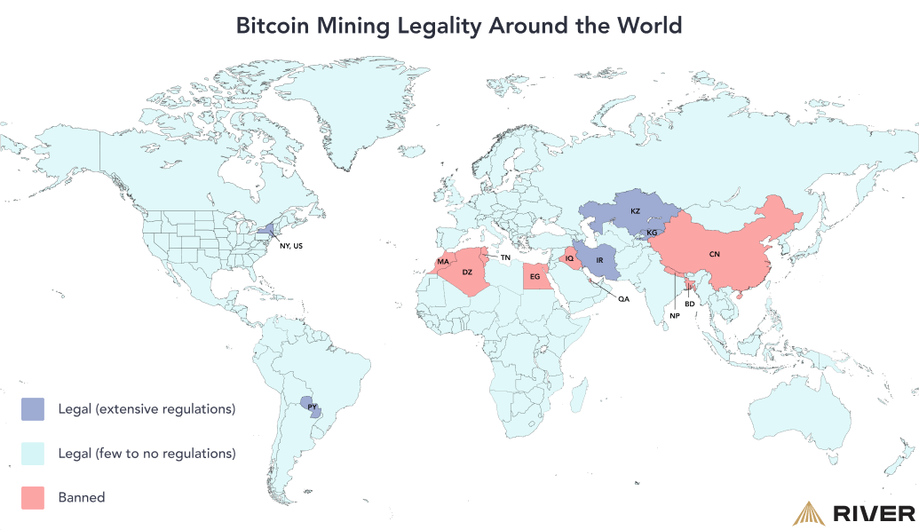 A global map of where Bitcoin mining is legal around the world