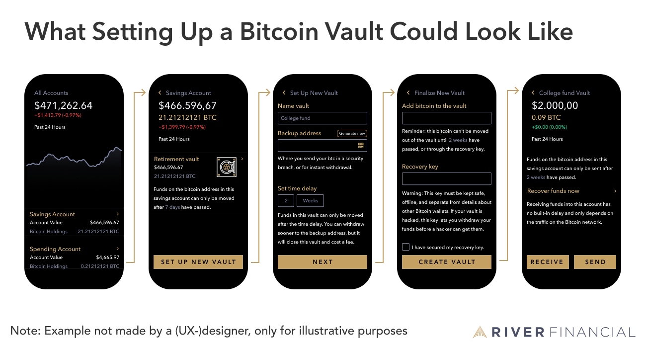 Bitcoin vault setup experience in a wallet