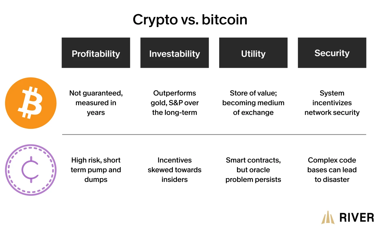 Final Crypto vs Bitcoin comparison graphic with text instead of question mark icons