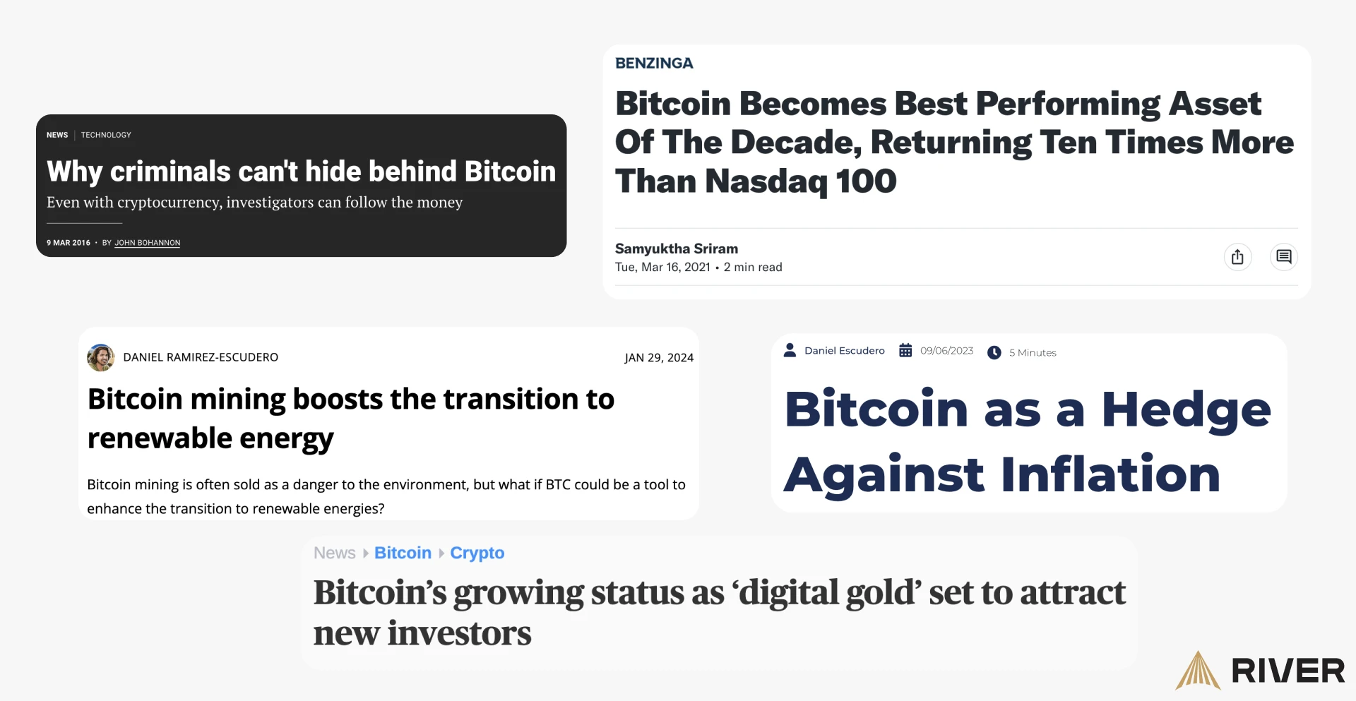 Positive Bitcoin Headlines: Collection of headlines highlighting Bitcoin’s benefits, including its status as a top-performing asset, hedge against inflation, role in renewable energy, and appeal as digital gold.