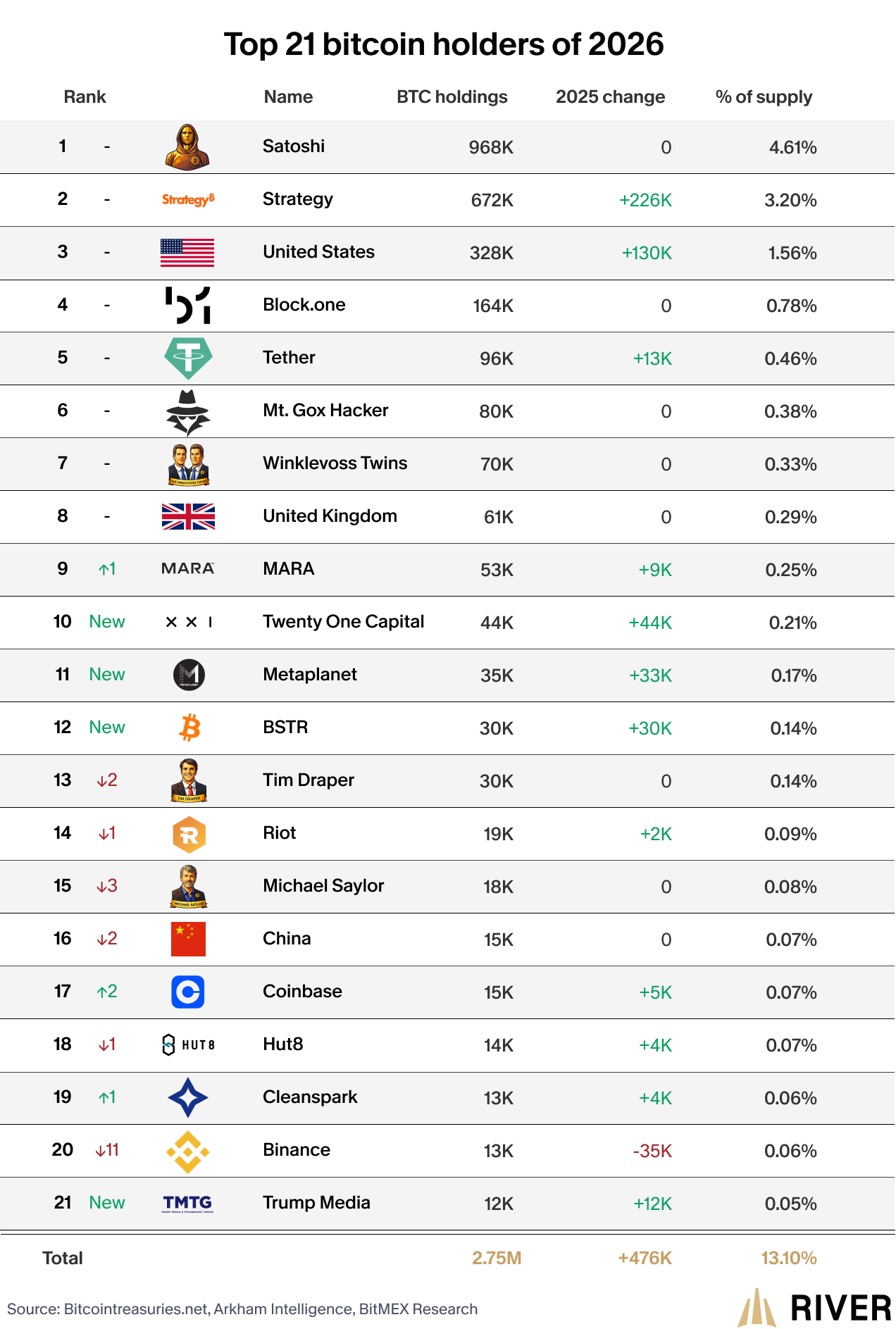 Bitcoin top 20 entities