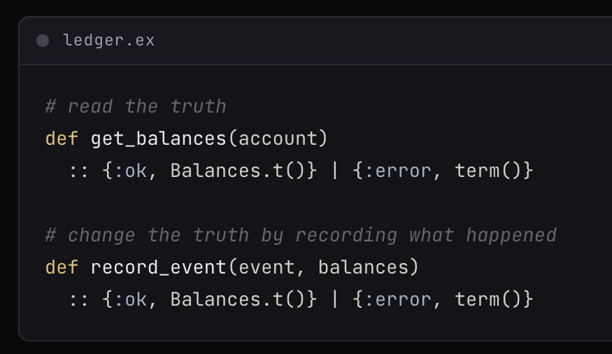 We replaced our ledger with two functions